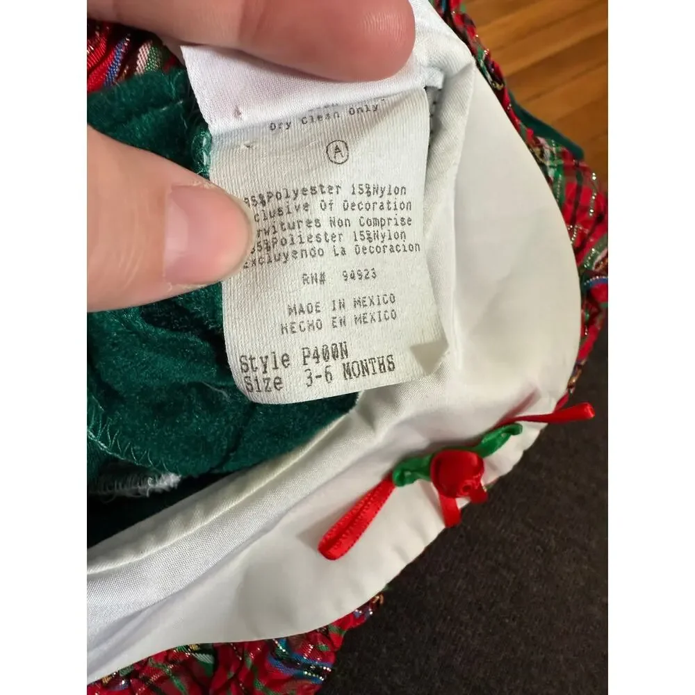 Bryan &‎ Co. vintage green velour red plaid Christmas dress